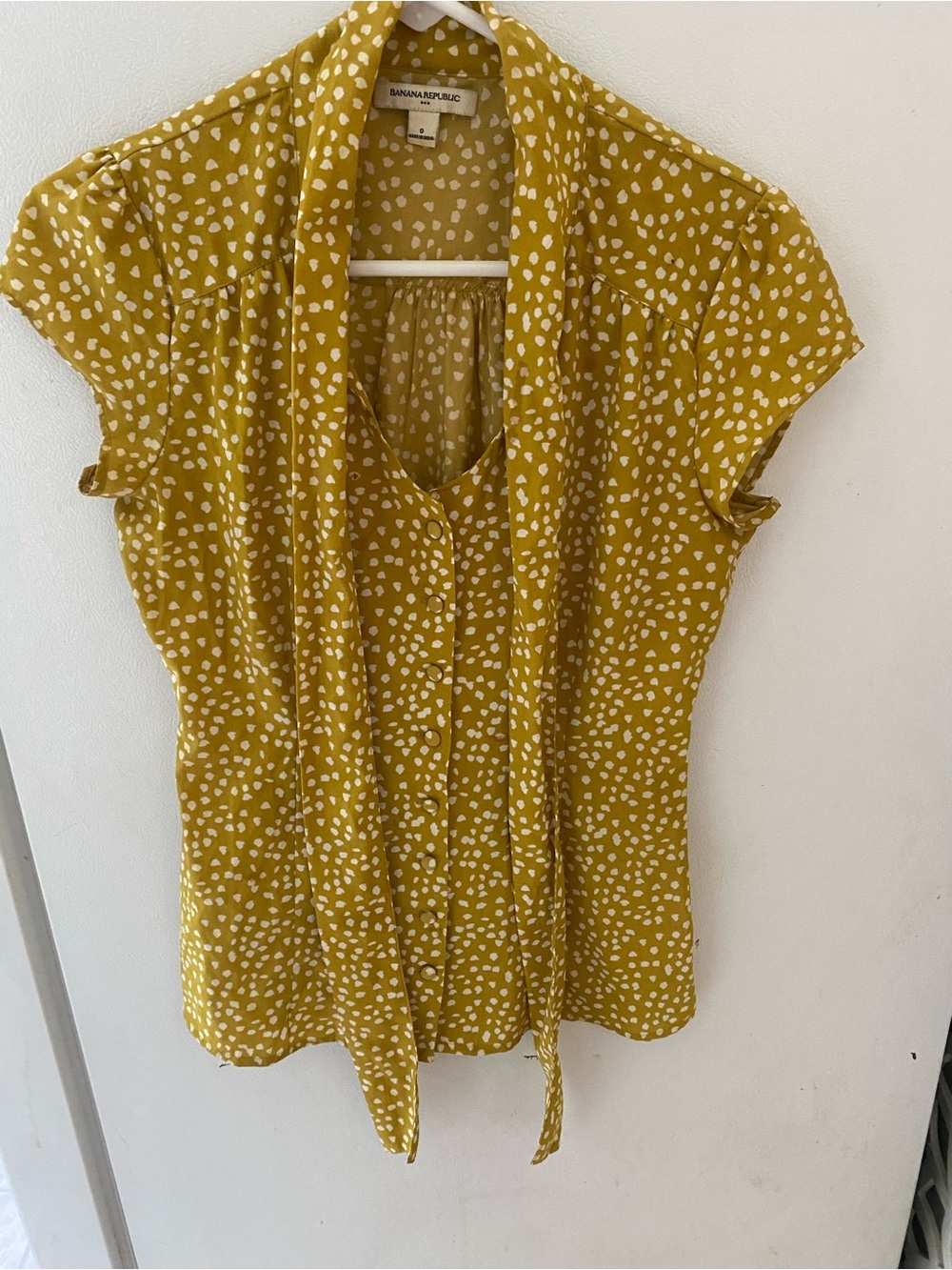 Banana Republic Yellow Polka Dot Tie-Neck Blouse